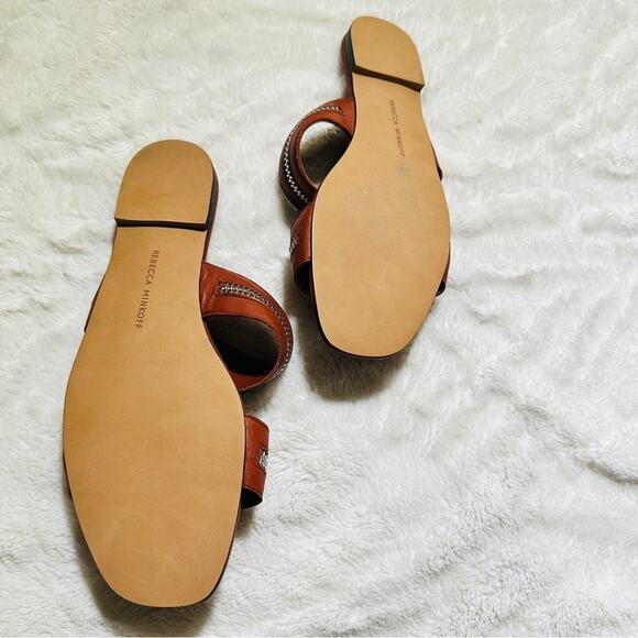 Rebecca Minkoff Size 8.5M Marciann Zipper Leather Mules Slides Neutral Coastal - Picture 6 of 10